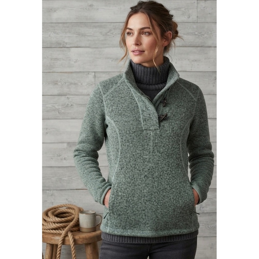 The North Face Crescent Sunset Fleece Pullover Womens Medium Green Toggle Knit